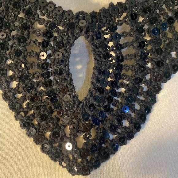 August Silk White Sweater Crochet Sequin Collar Womens Size Medium - Picture 5 of 8